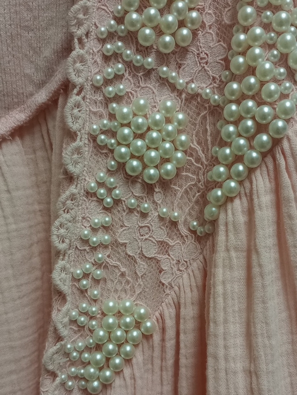 🩷POL BLUSH PINK LACE GAUZE COTTON SLEEVLESS CARDIGAN TUNIC EMBELLISHED PEARLS - Picture 6 of 16